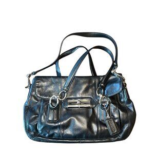 Coach Black Leather Shoulder Bag with Silver Accents